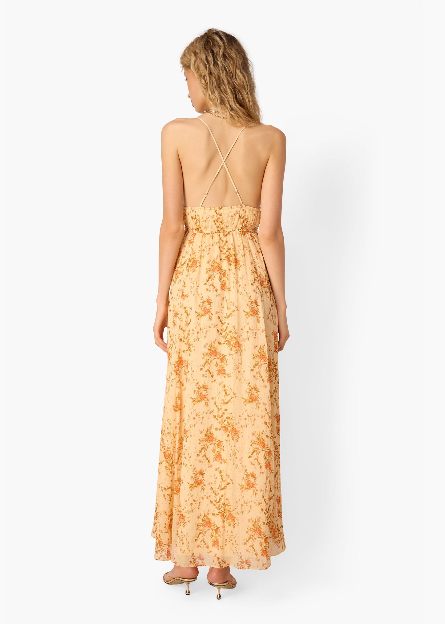 Robe longue en mousseline froissée Dorinda Golden Hour