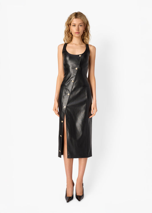 Robe mi-longue en cuir végétalien Kirby noire