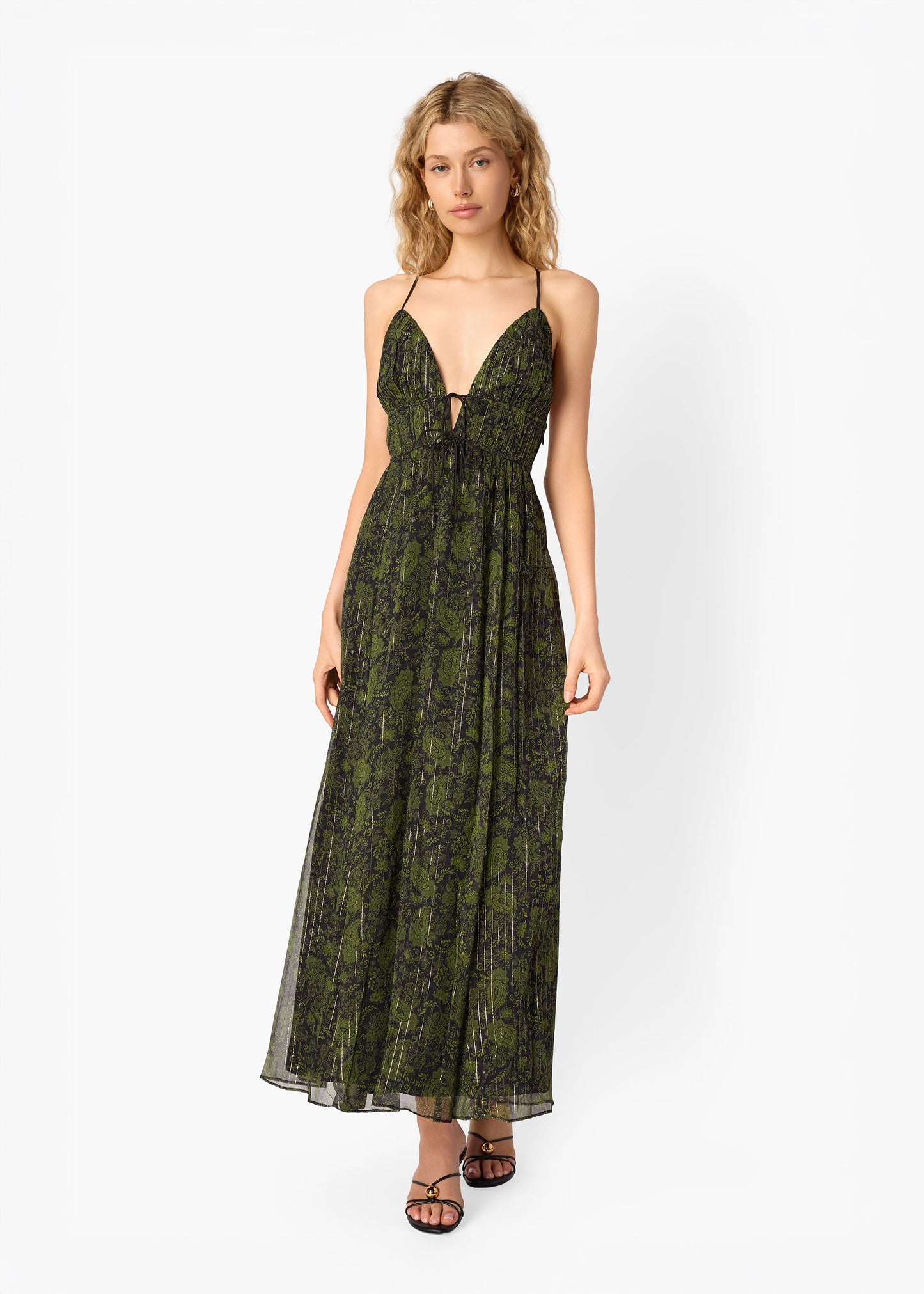Robe en mousseline métallisée Dorinda à motif cachemire forestier