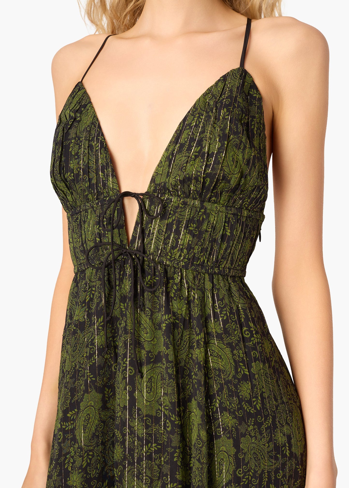 Robe en mousseline métallisée Dorinda à motif cachemire forestier