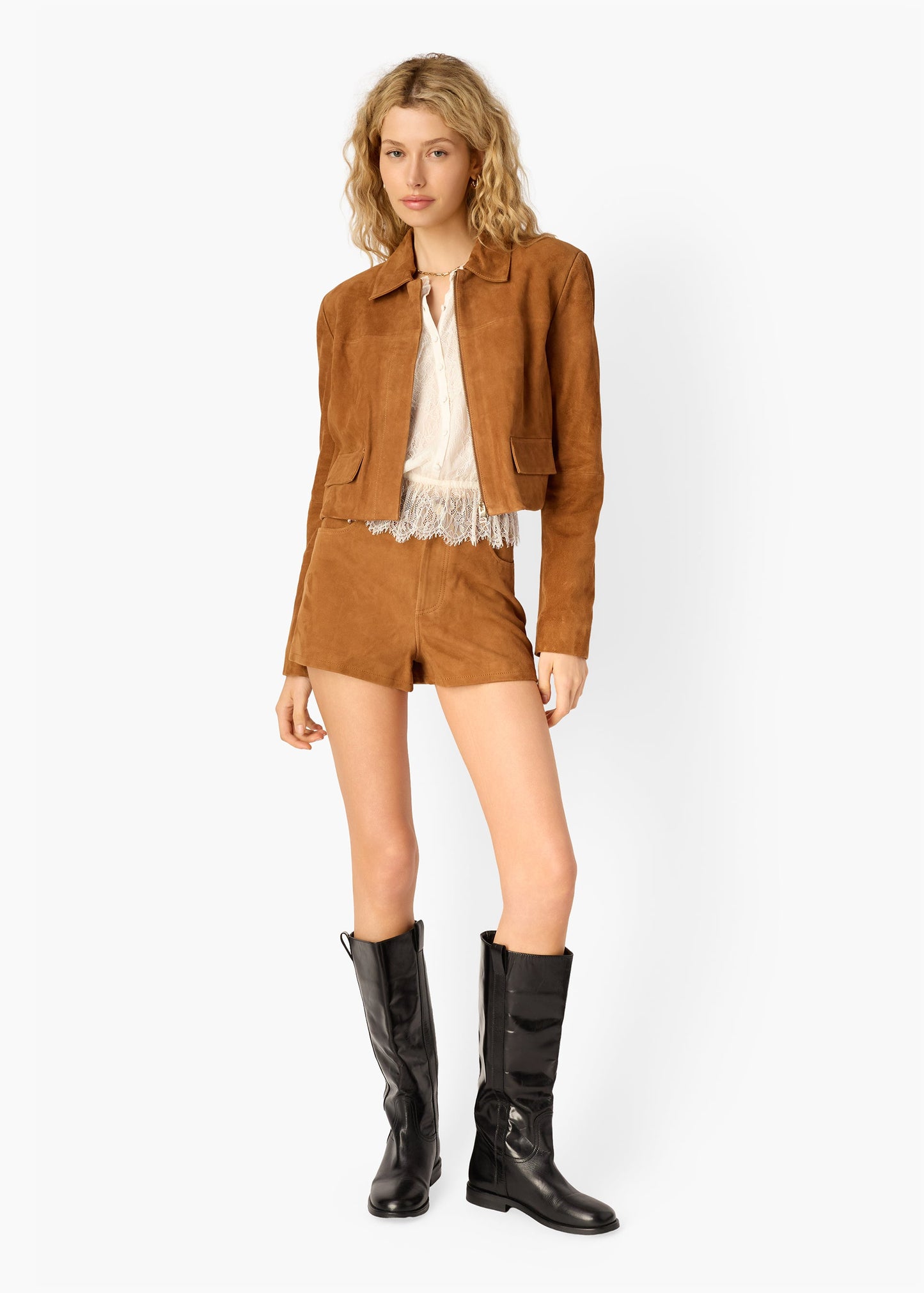 Veste courte en daim Sullivan Cognac