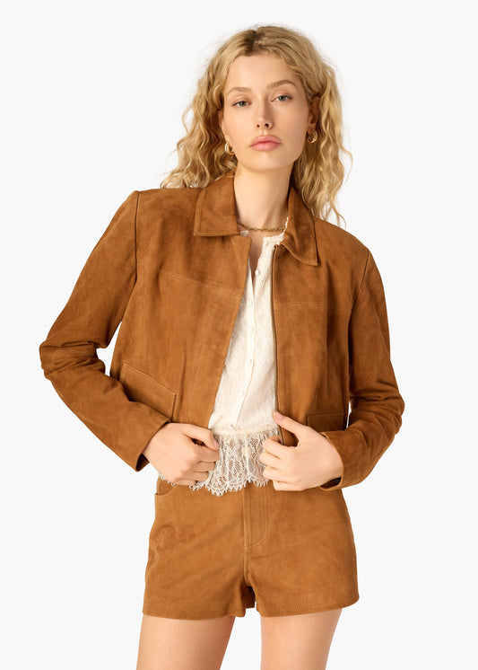 Veste courte en daim Sullivan Cognac
