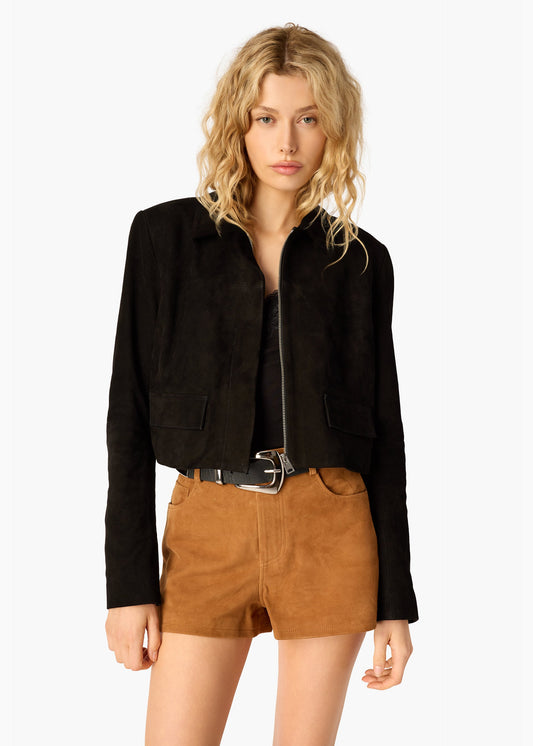 Veste courte en daim Sullivan noire