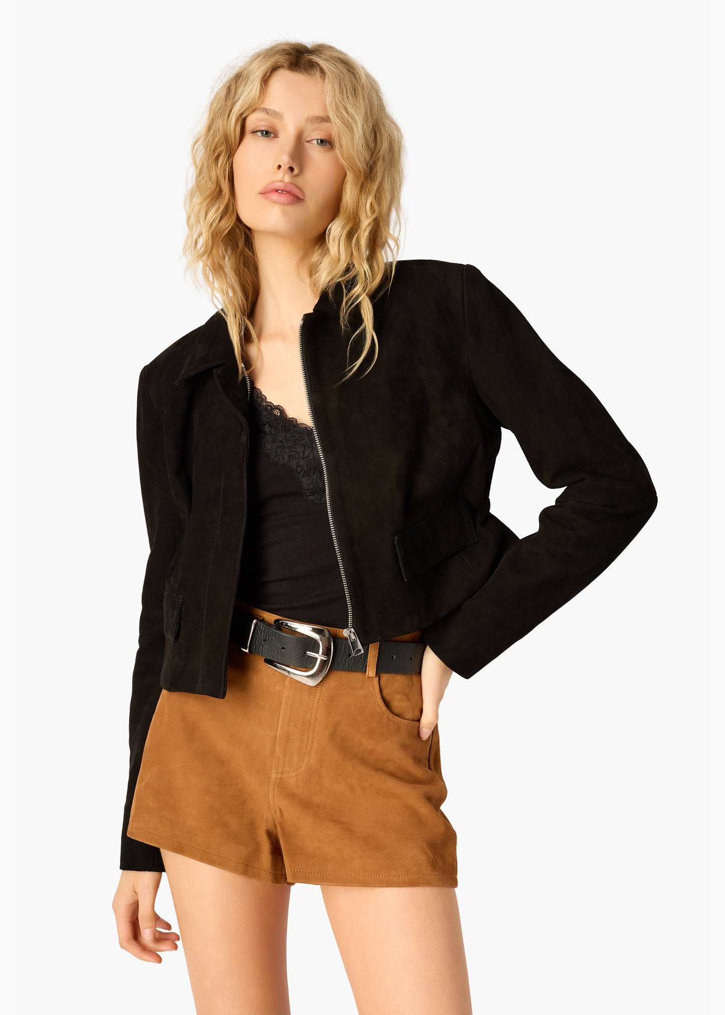 Veste courte en daim Sullivan noire