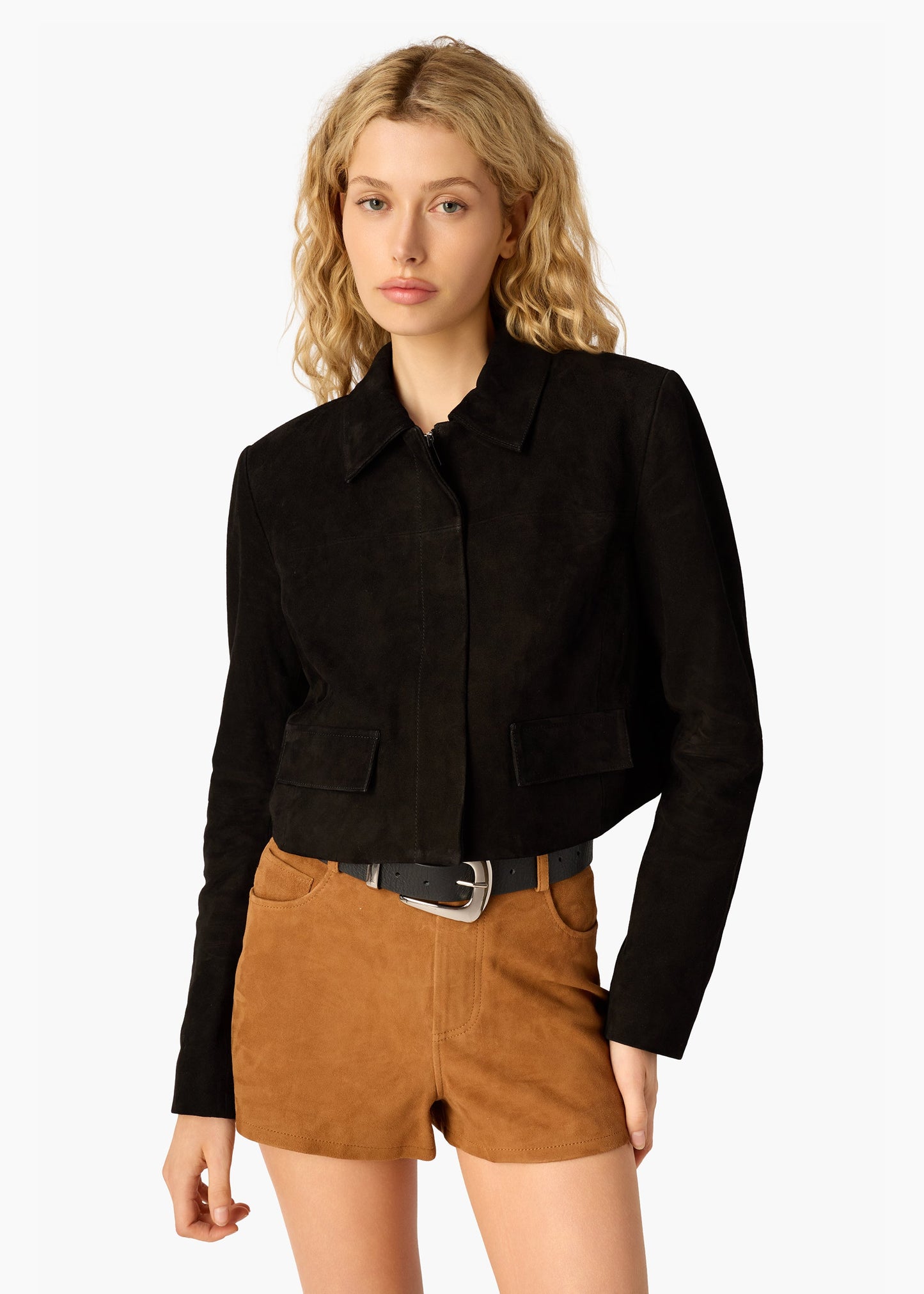 Veste courte en daim Sullivan noire