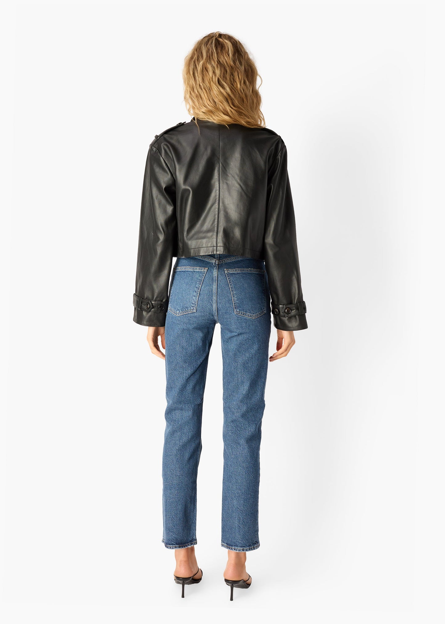 Trench court en cuir véritable Saskia noir