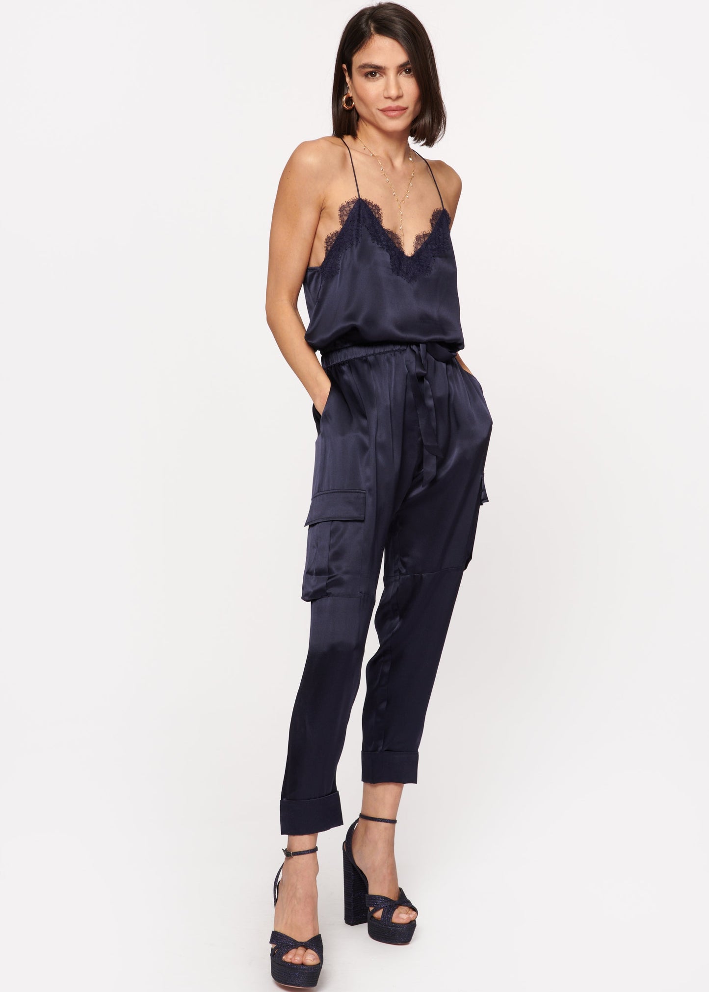 Camisole Racer Charmeuse Bleu Marine