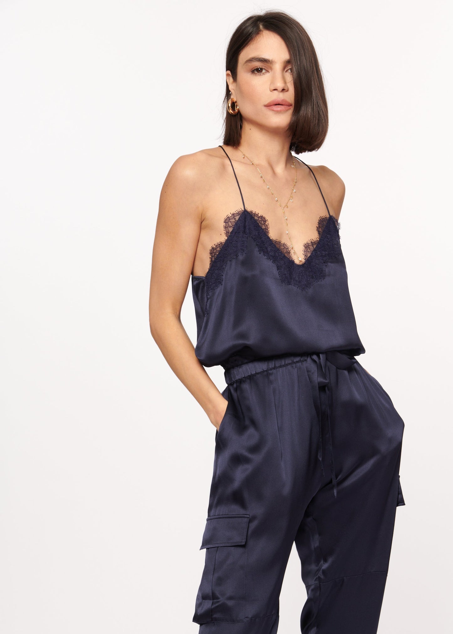 Camisole Racer Charmeuse Bleu Marine