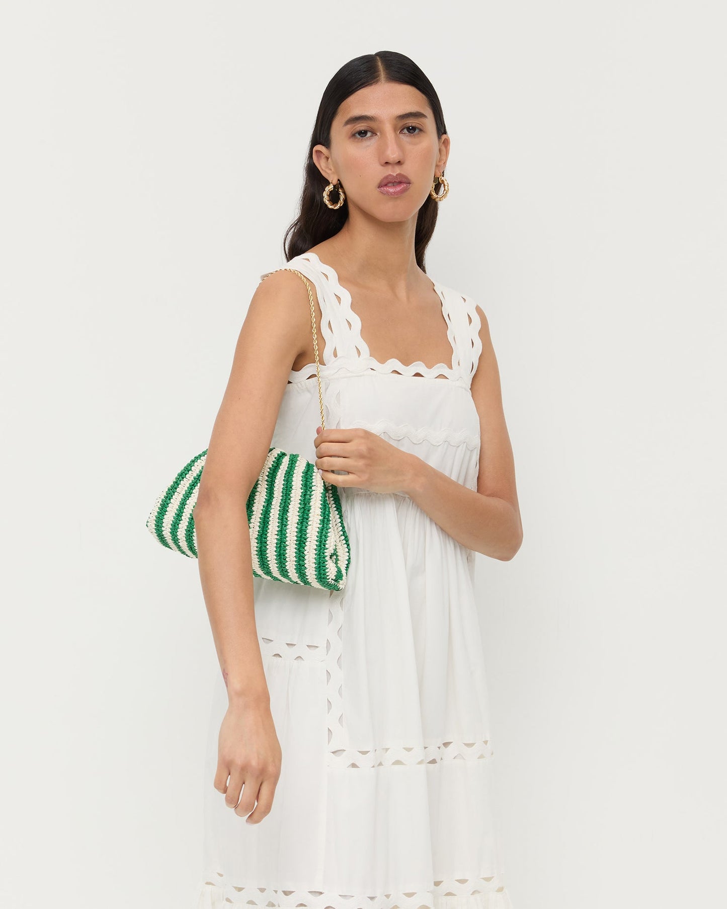 Pochette dôme à rayures blanches et vertes Bailey