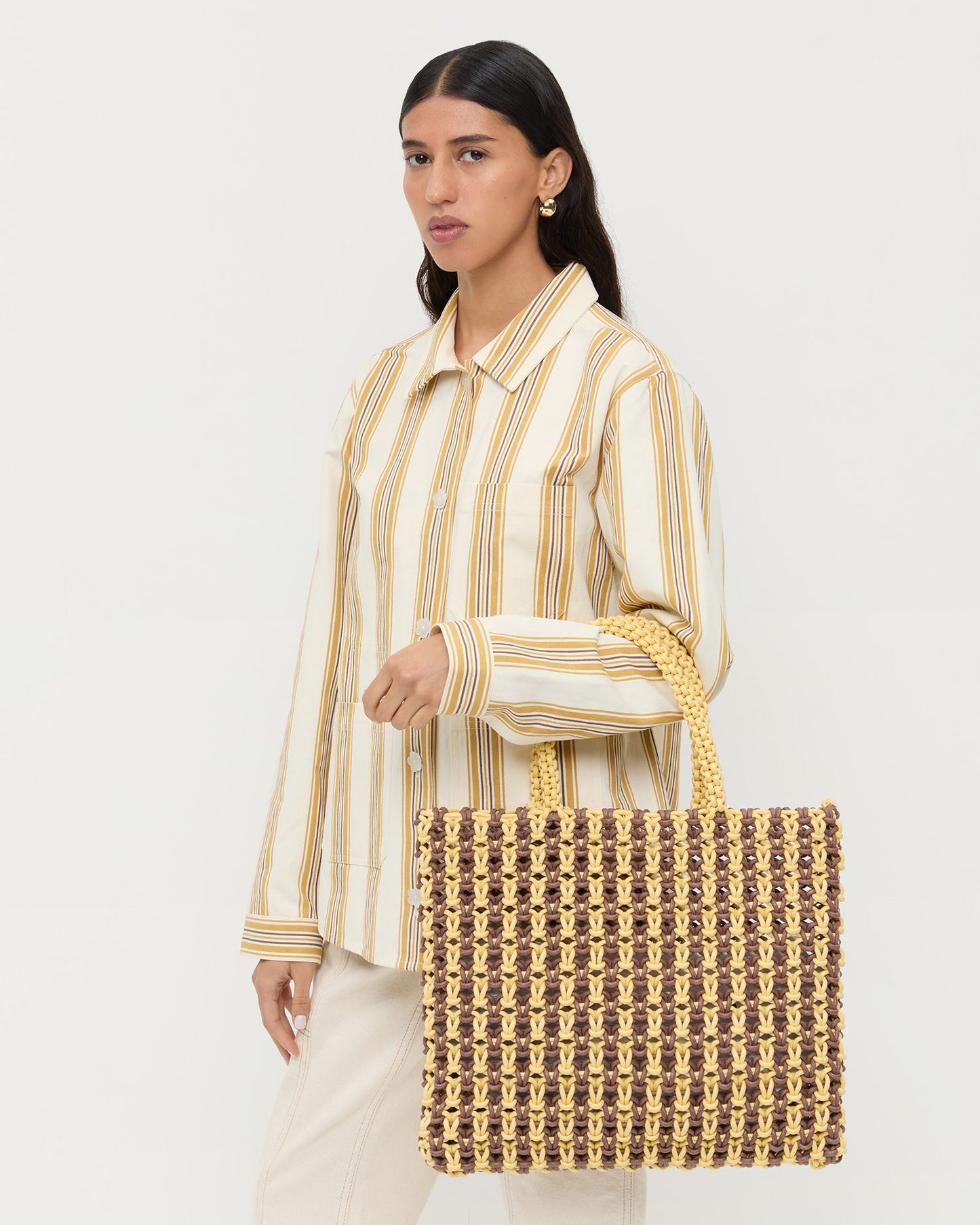 Sac fourre-tout à rayures marron/beurre Celia