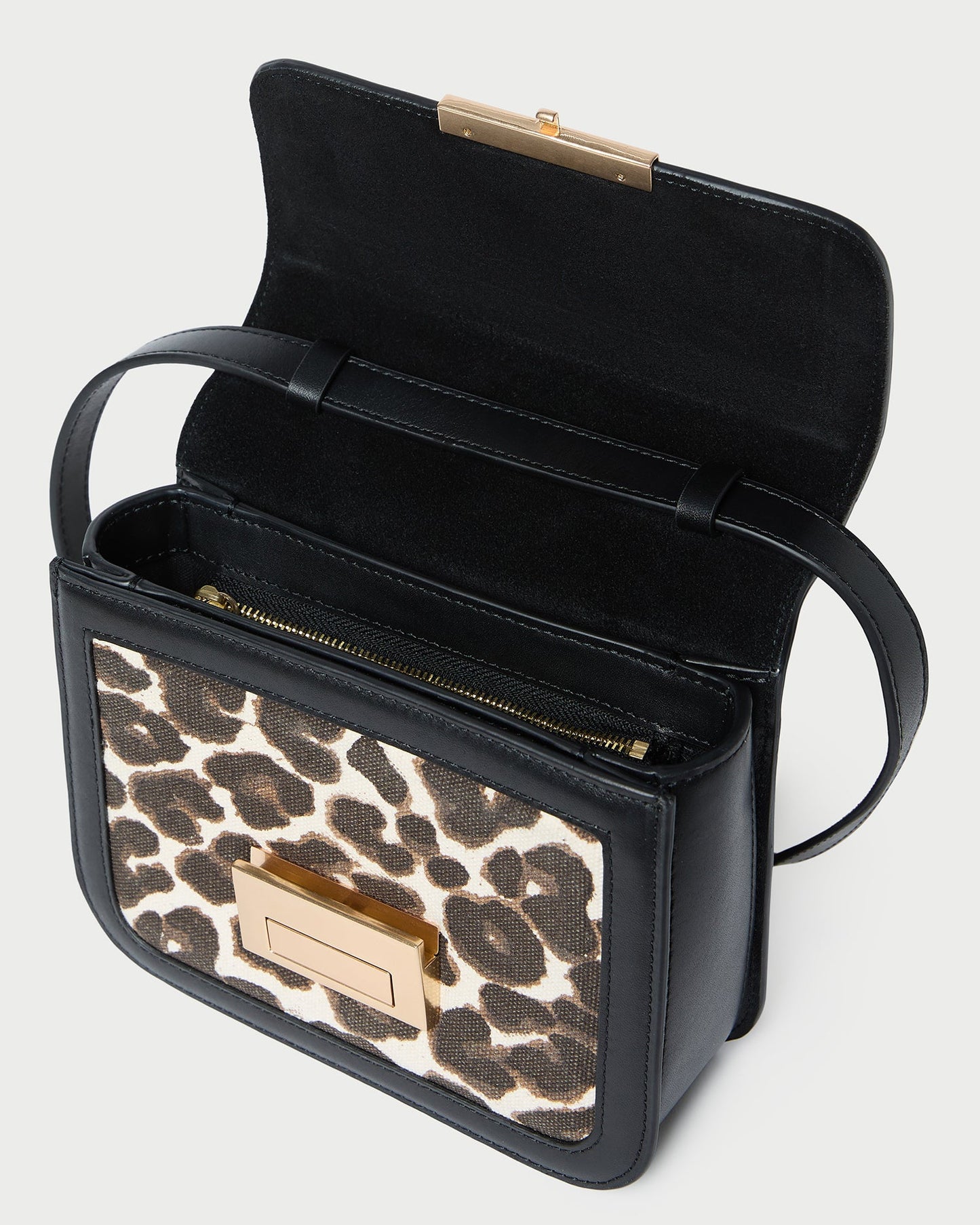 Sac bandoulière Desi en toile léopard/noir