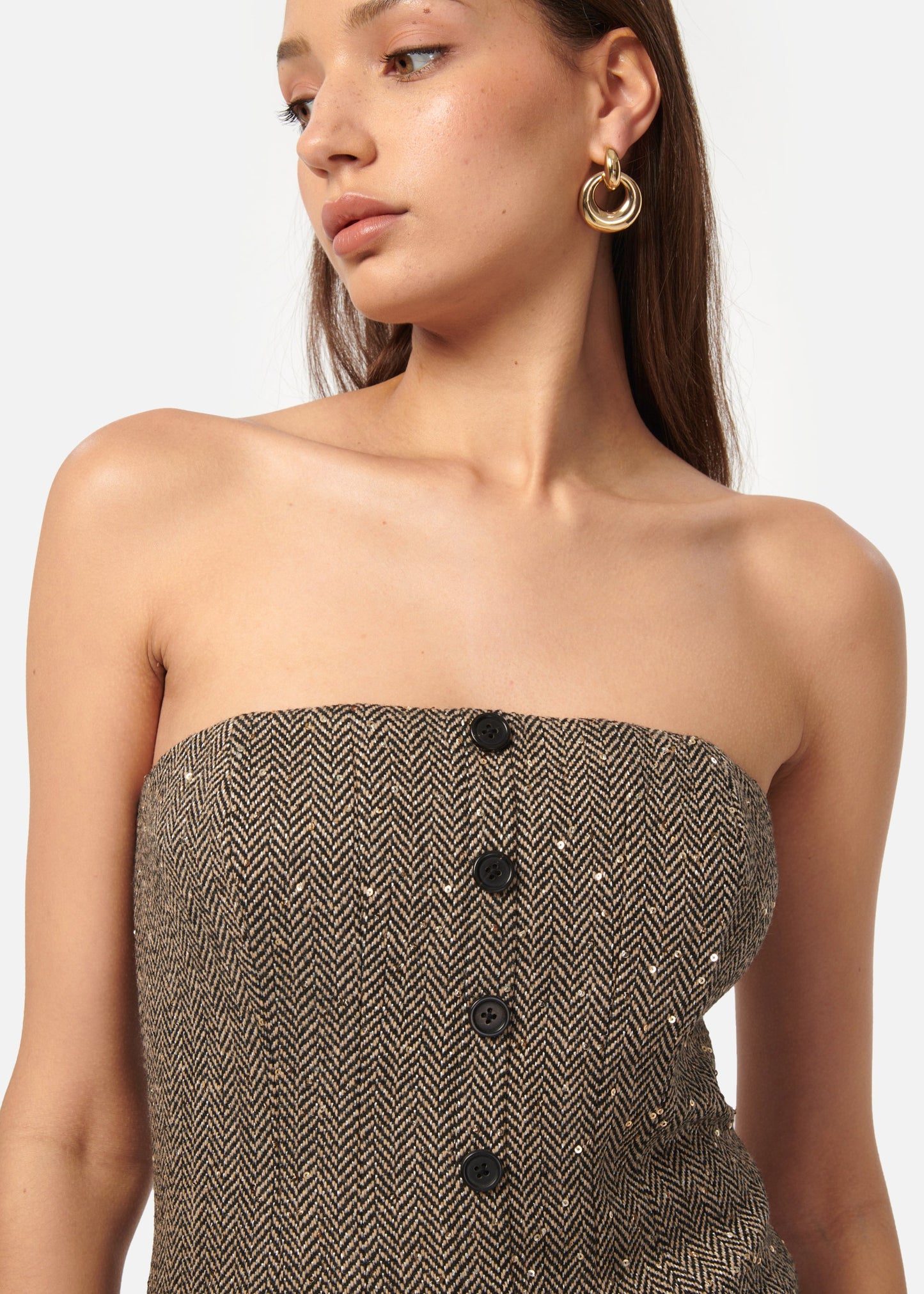 Haut en tweed à sequins Elliot noir et beige
