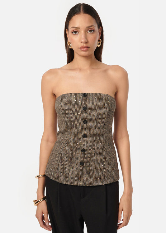 Haut en tweed à sequins Elliot noir et beige