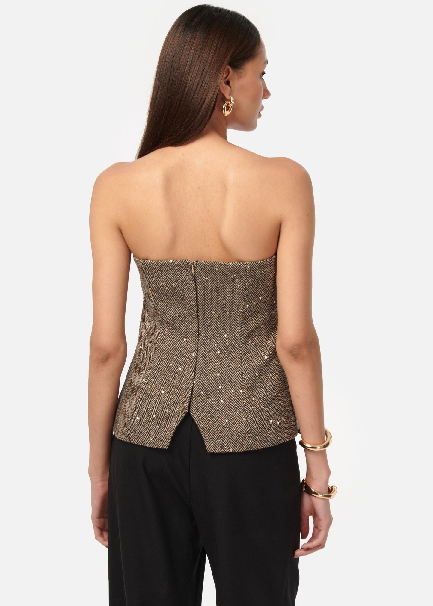 Haut en tweed à sequins Elliot noir et beige