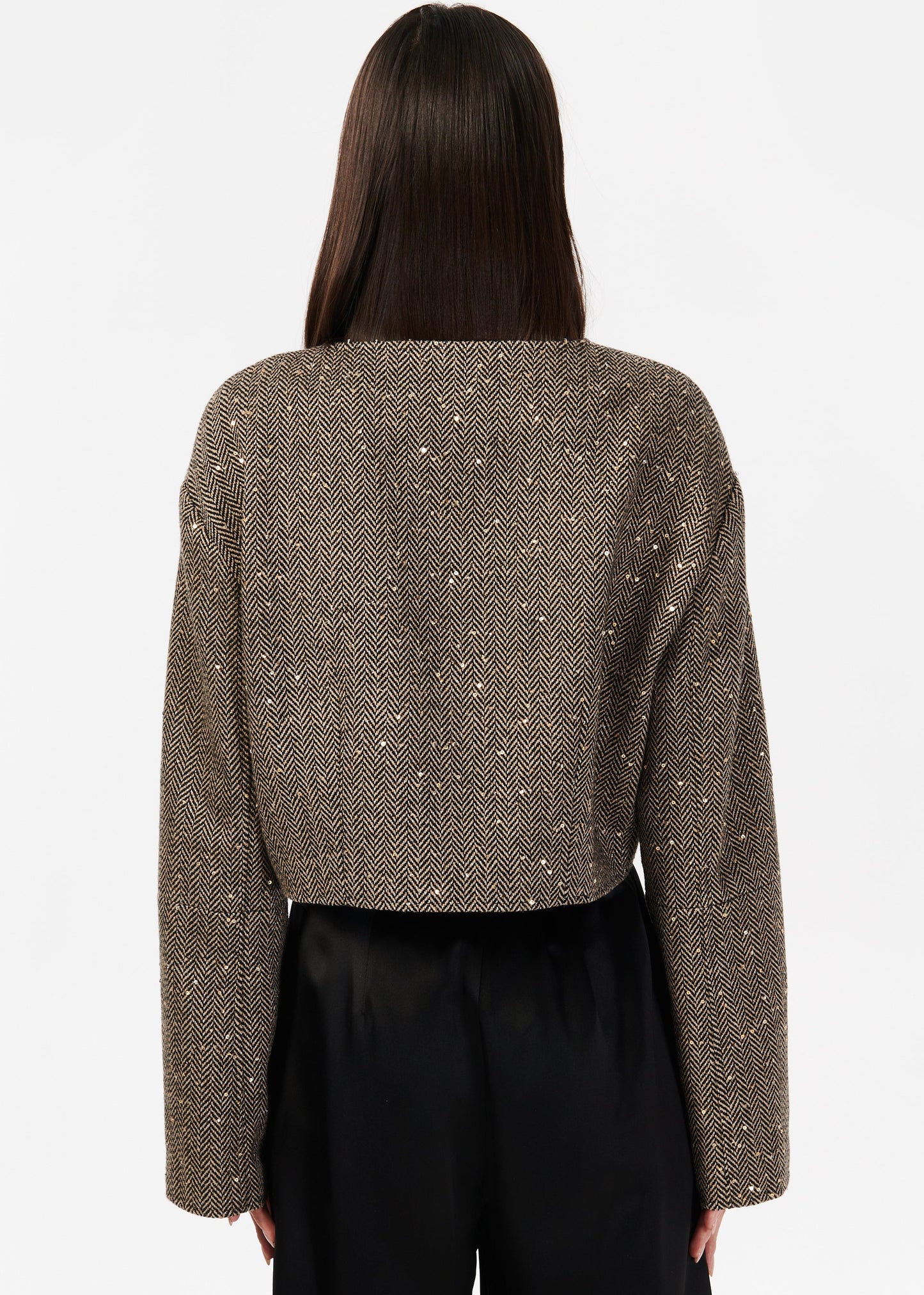 Veste courte en tweed à sequins Serrano noir et beige
