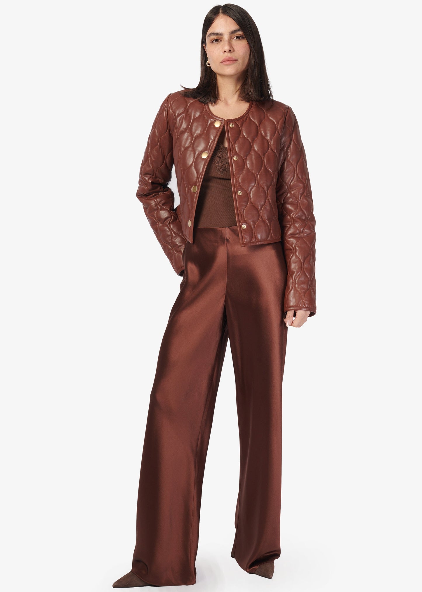 Veste en cuir véritable Wanda Mousse