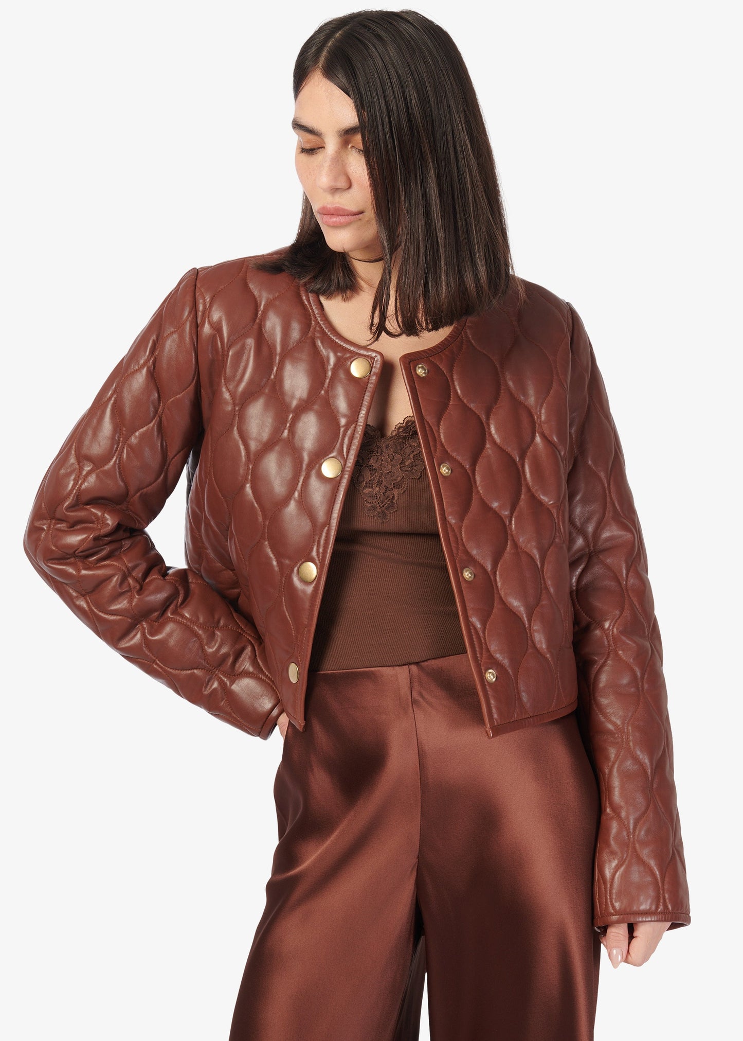 Veste en cuir véritable Wanda Mousse