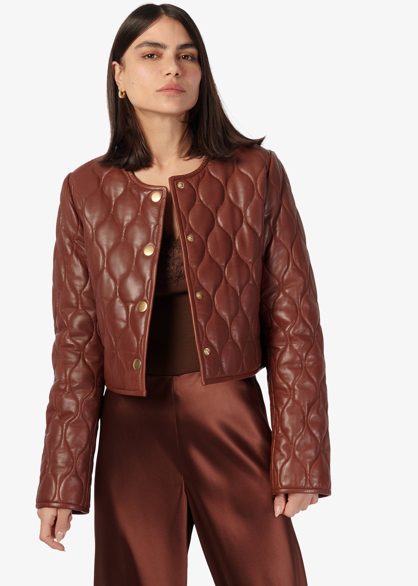 Veste en cuir véritable Wanda Mousse