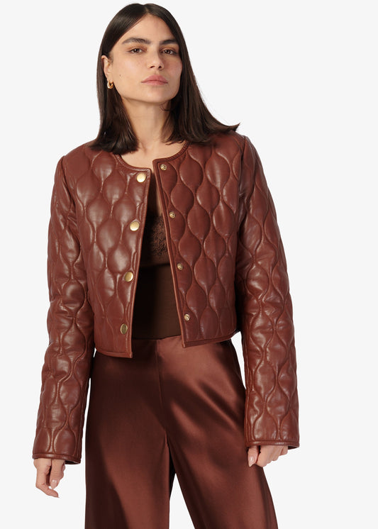 Veste en cuir véritable Wanda Mousse