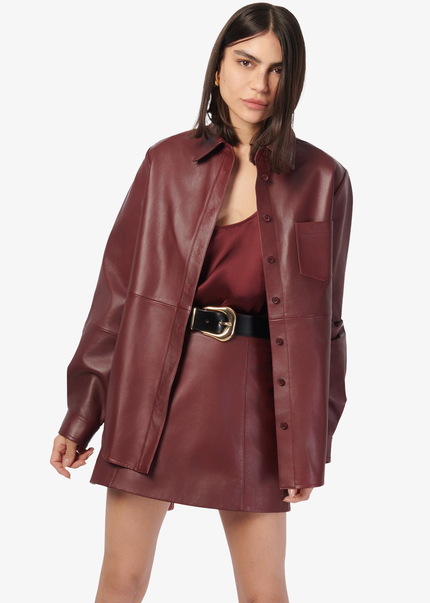 Veste chemise en cuir véritable Wendell Syrah