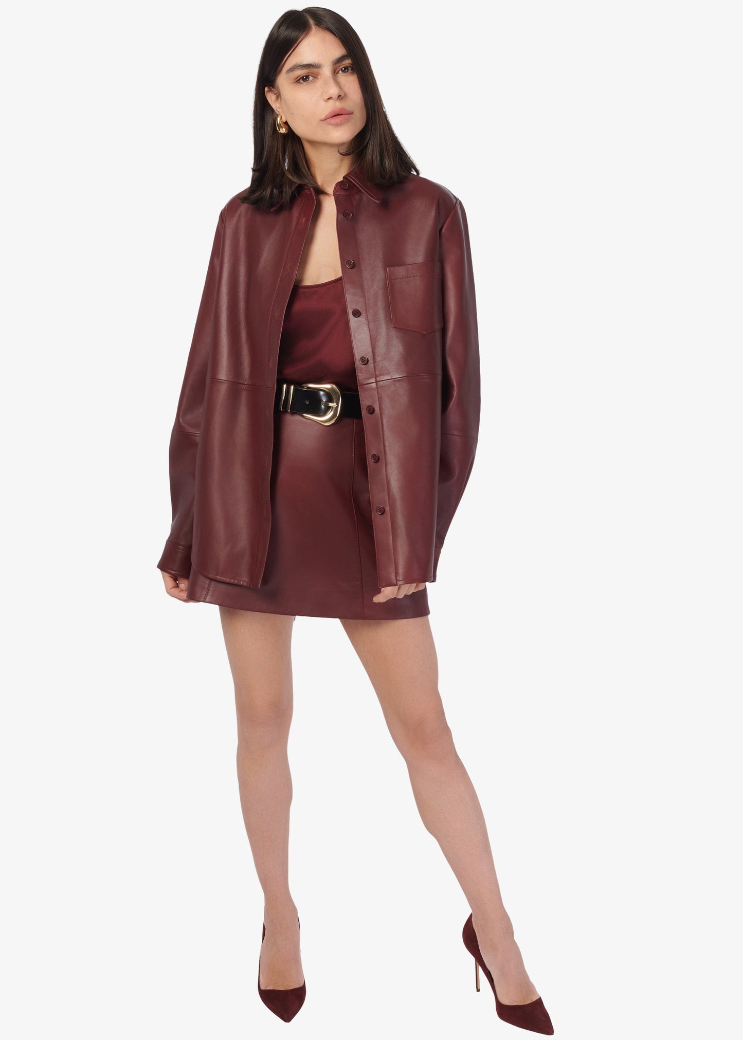 Veste chemise en cuir véritable Wendell Syrah