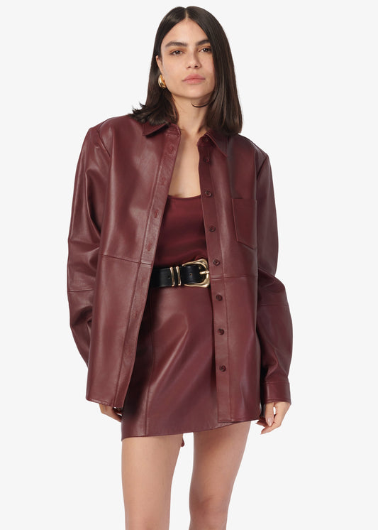 Veste chemise en cuir véritable Wendell Syrah