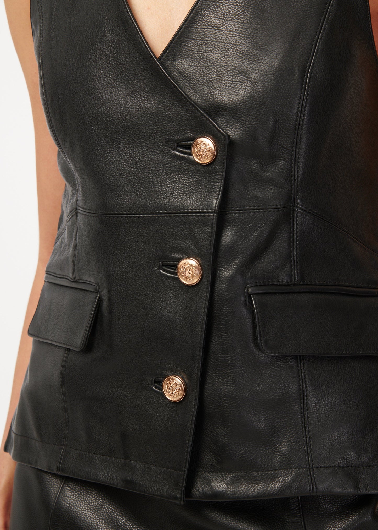 Gilet en cuir véritable Yelan noir