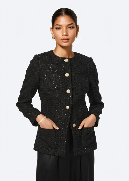 Blazer en tweed à sequins Wrenley noir