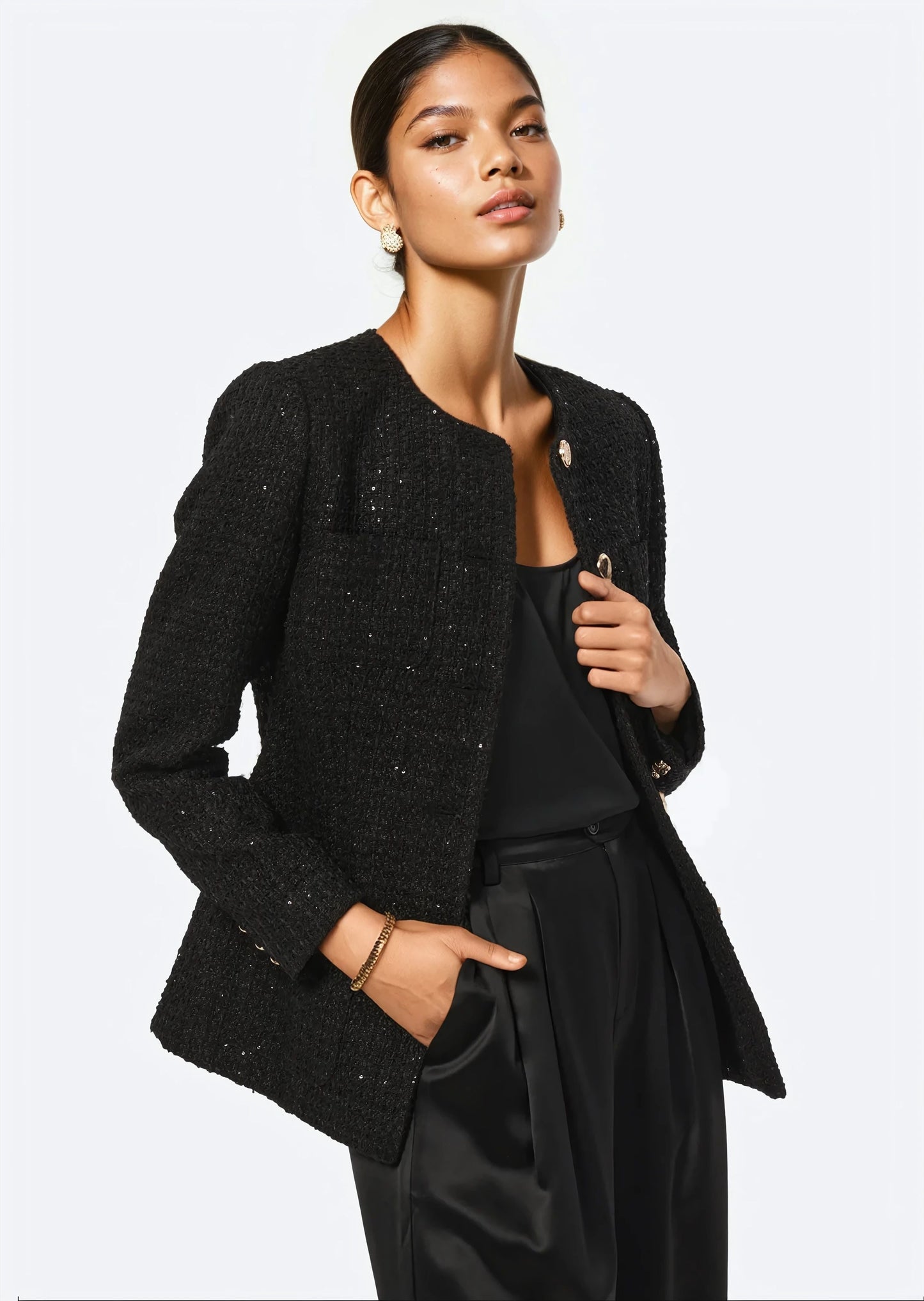 Blazer en tweed à sequins Wrenley noir