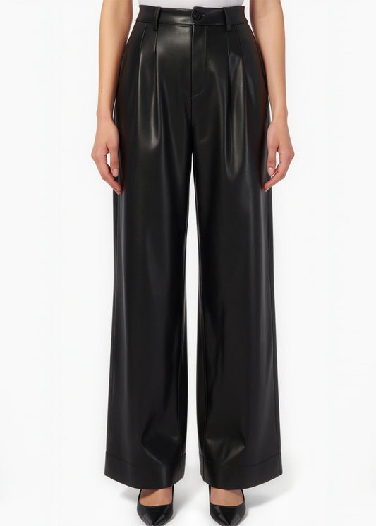 Pantalon en cuir végétalien taille haute Andorra noir