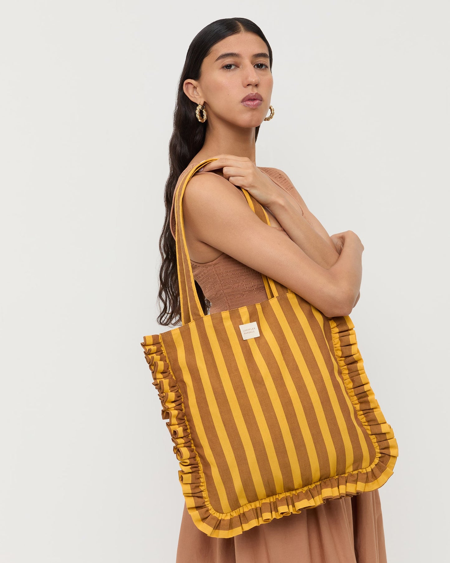 Sac fourre-tout Justine à rayures marron/jaune