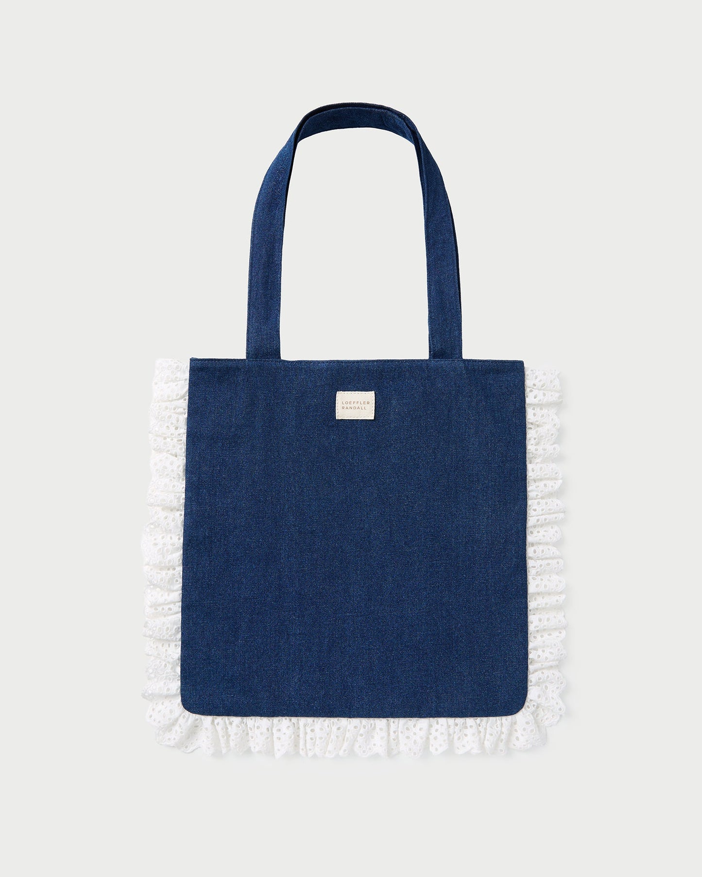 Sac fourre-tout Justine à volants en denim/crème