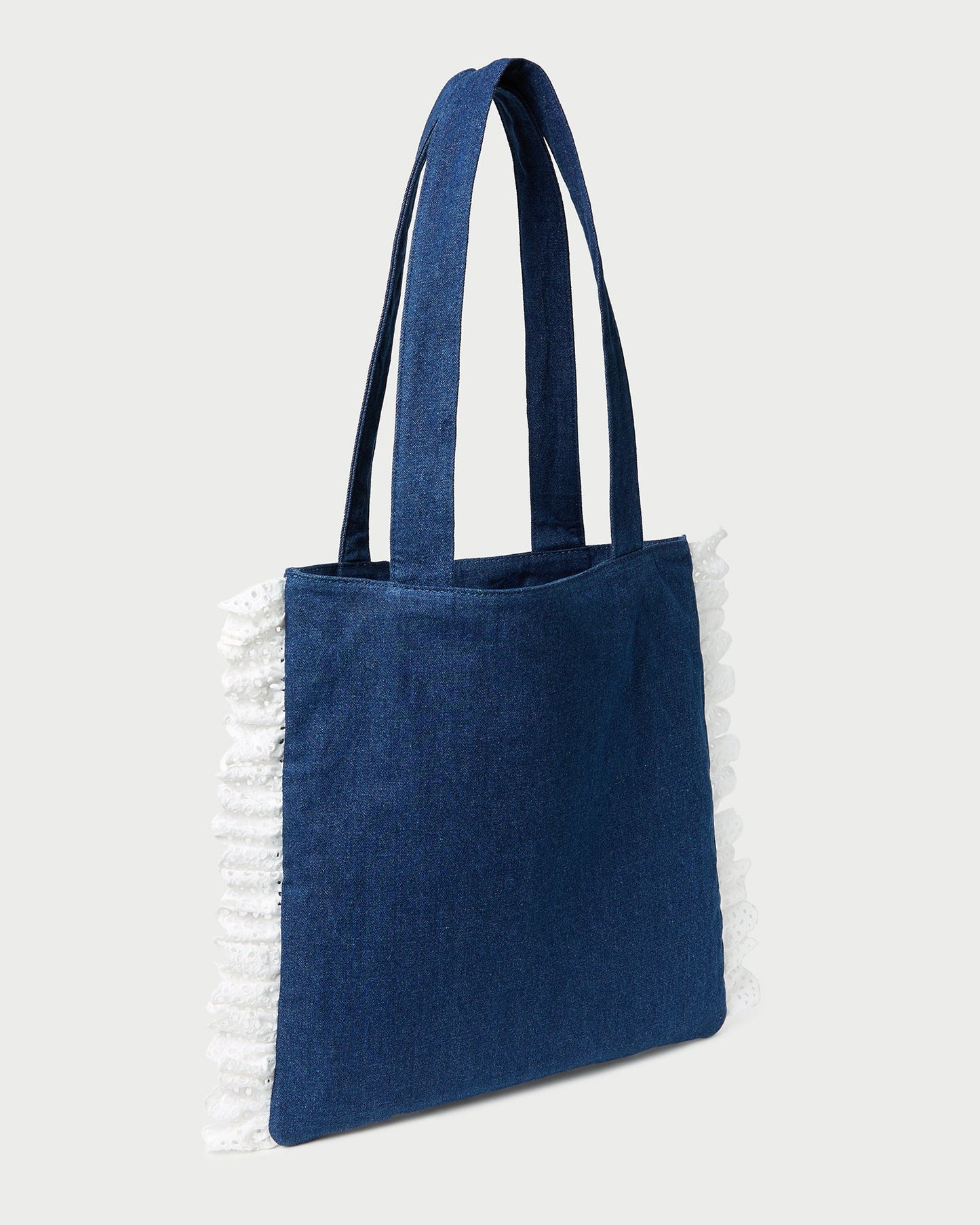 Sac fourre-tout Justine à volants en denim/crème