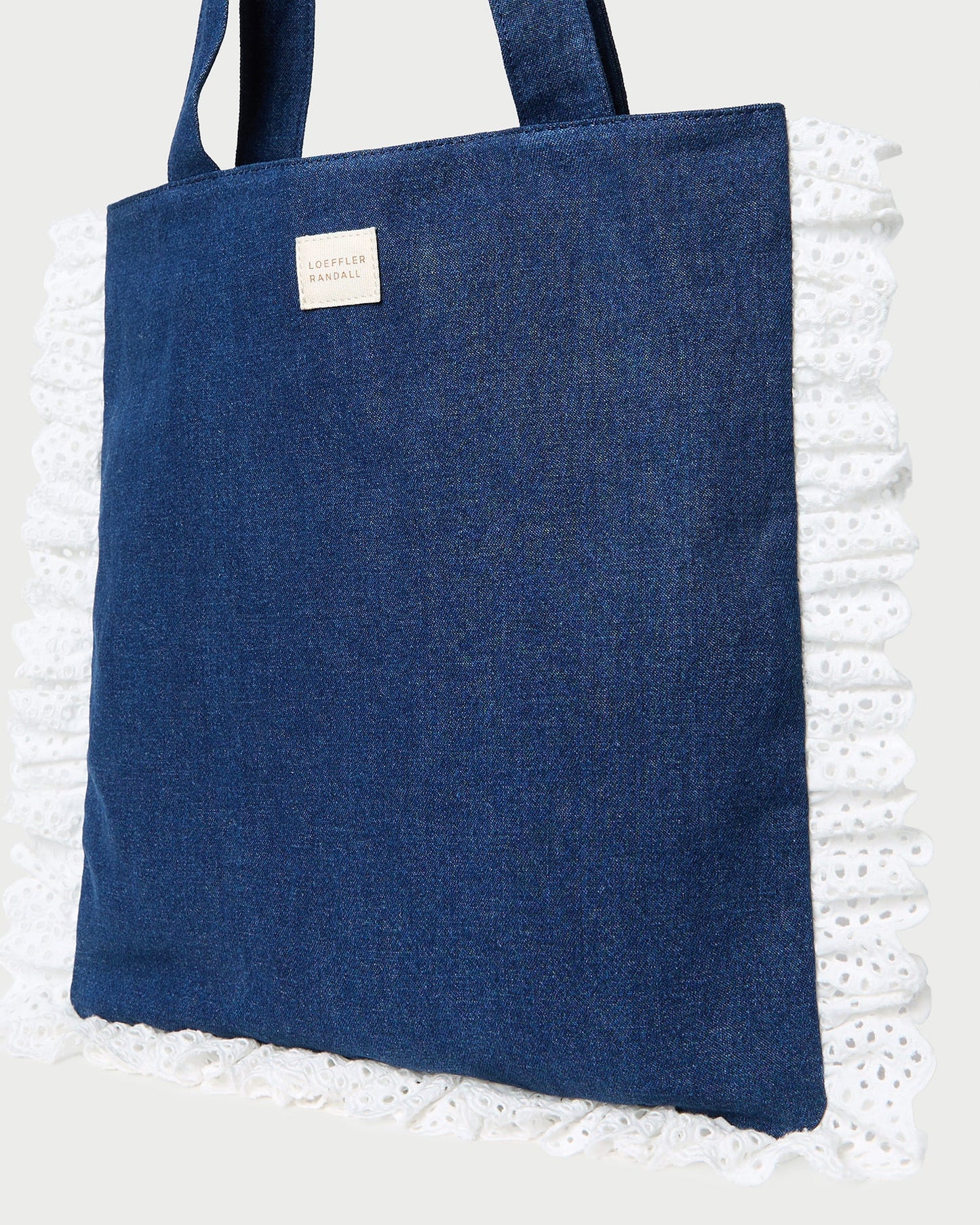 Sac fourre-tout Justine à volants en denim/crème