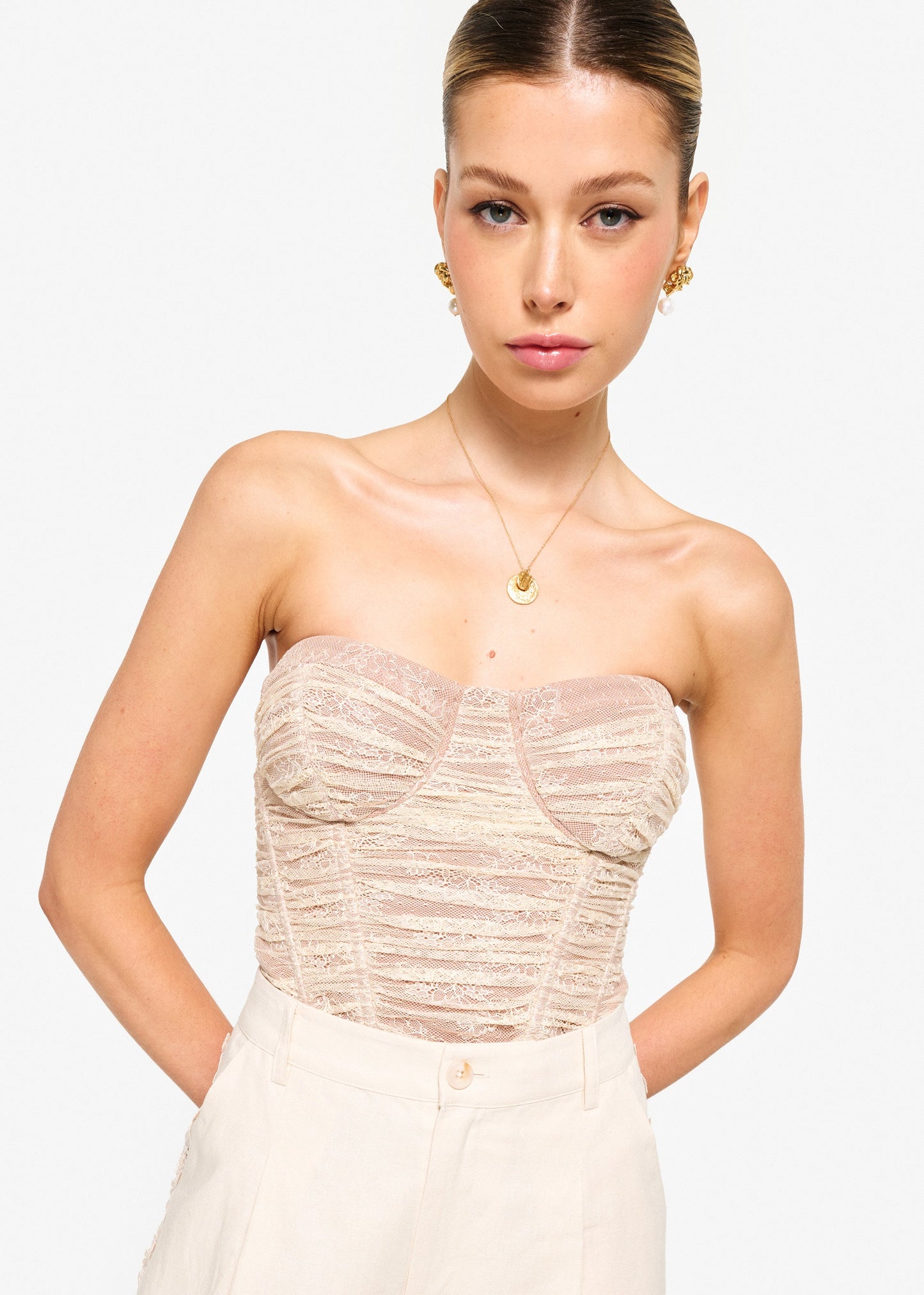 Body corset en dentelle sans bretelles Rozana Bone