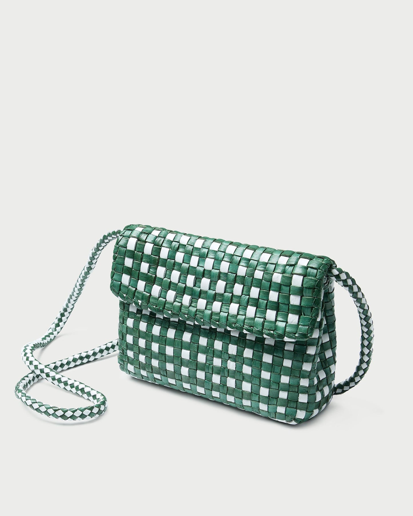 Sac bandoulière tissé Vinnie émeraude/blanc