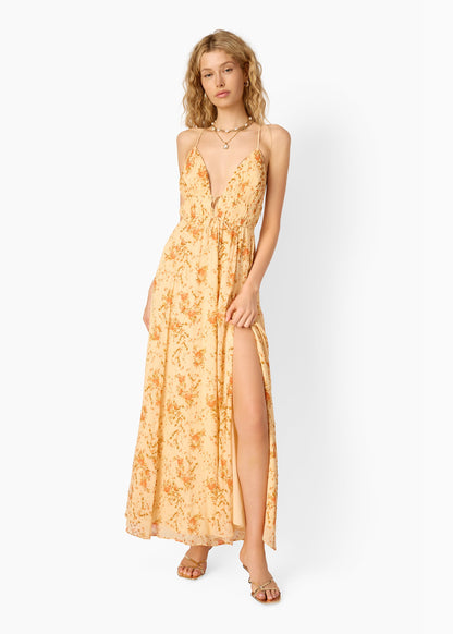 Robe longue en mousseline froissée Dorinda Golden Hour