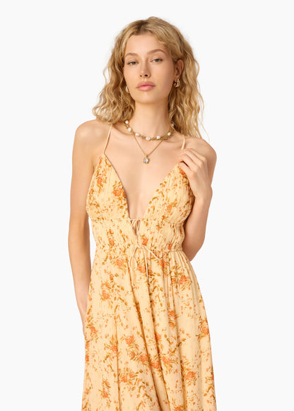 Robe longue en mousseline froissée Dorinda Golden Hour