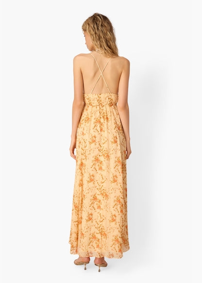 Robe longue en mousseline froissée Dorinda Golden Hour