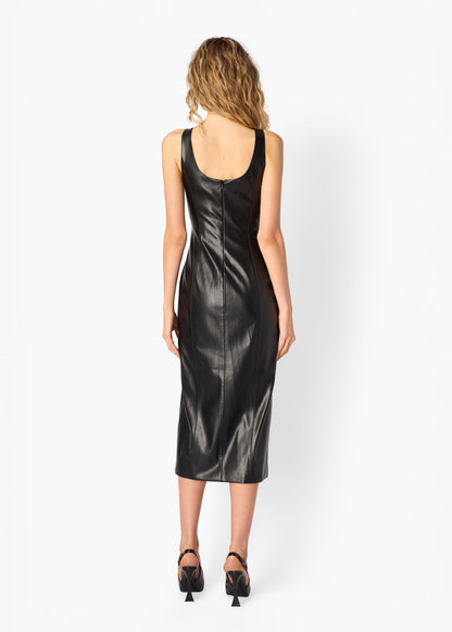 Robe mi-longue en cuir végétalien Kirby noire