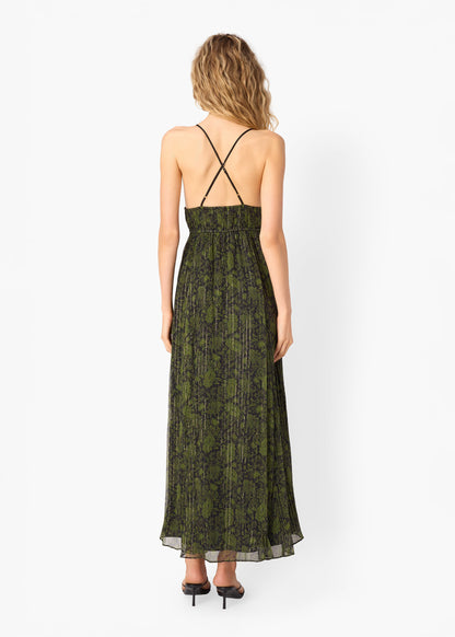 Robe en mousseline métallisée Dorinda à motif cachemire forestier