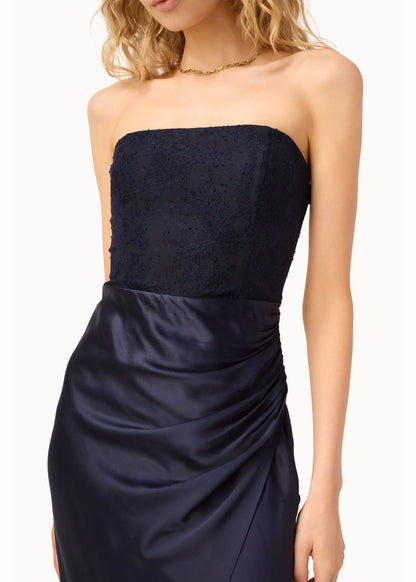 Robe mi-longue sans bretelles Echo bleu marine