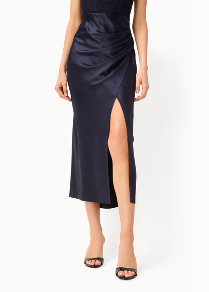 Robe mi-longue sans bretelles Echo bleu marine