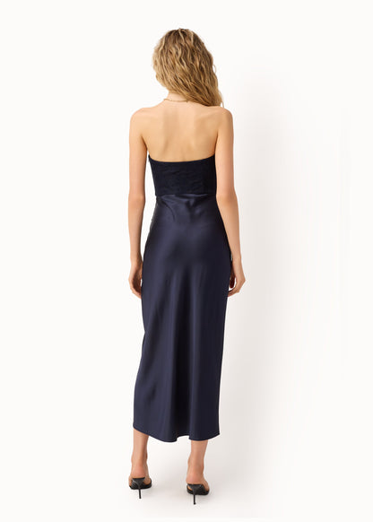 Robe mi-longue sans bretelles Echo bleu marine