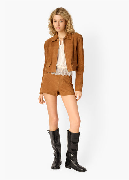 Veste courte en daim Sullivan Cognac
