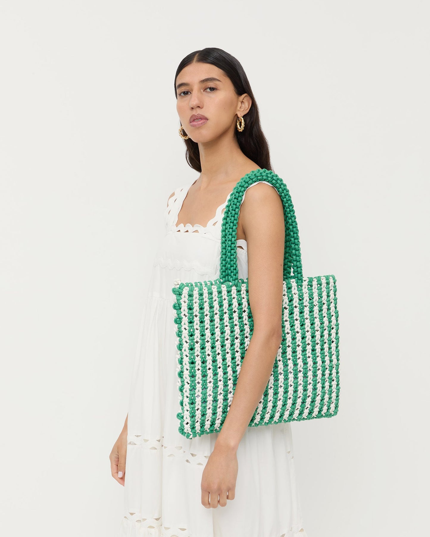 Sac fourre-tout à rayures blanches et vertes Celia