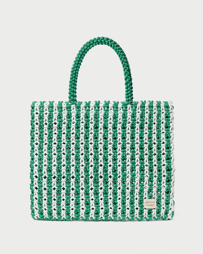 Sac fourre-tout à rayures blanches et vertes Celia