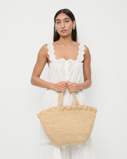 Sac fourre-tout tissé à volants naturel Cyrus