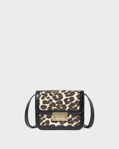 Sac bandoulière Desi en toile léopard/noir