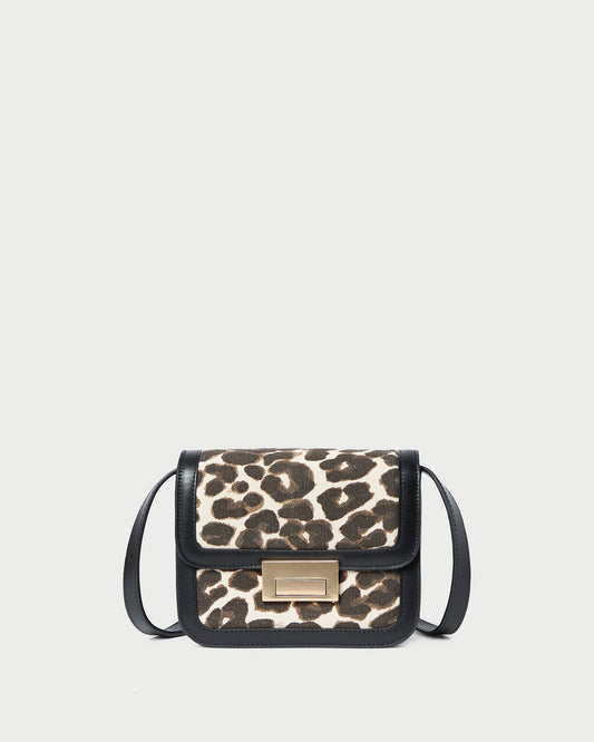 Sac bandoulière Desi en toile léopard/noir